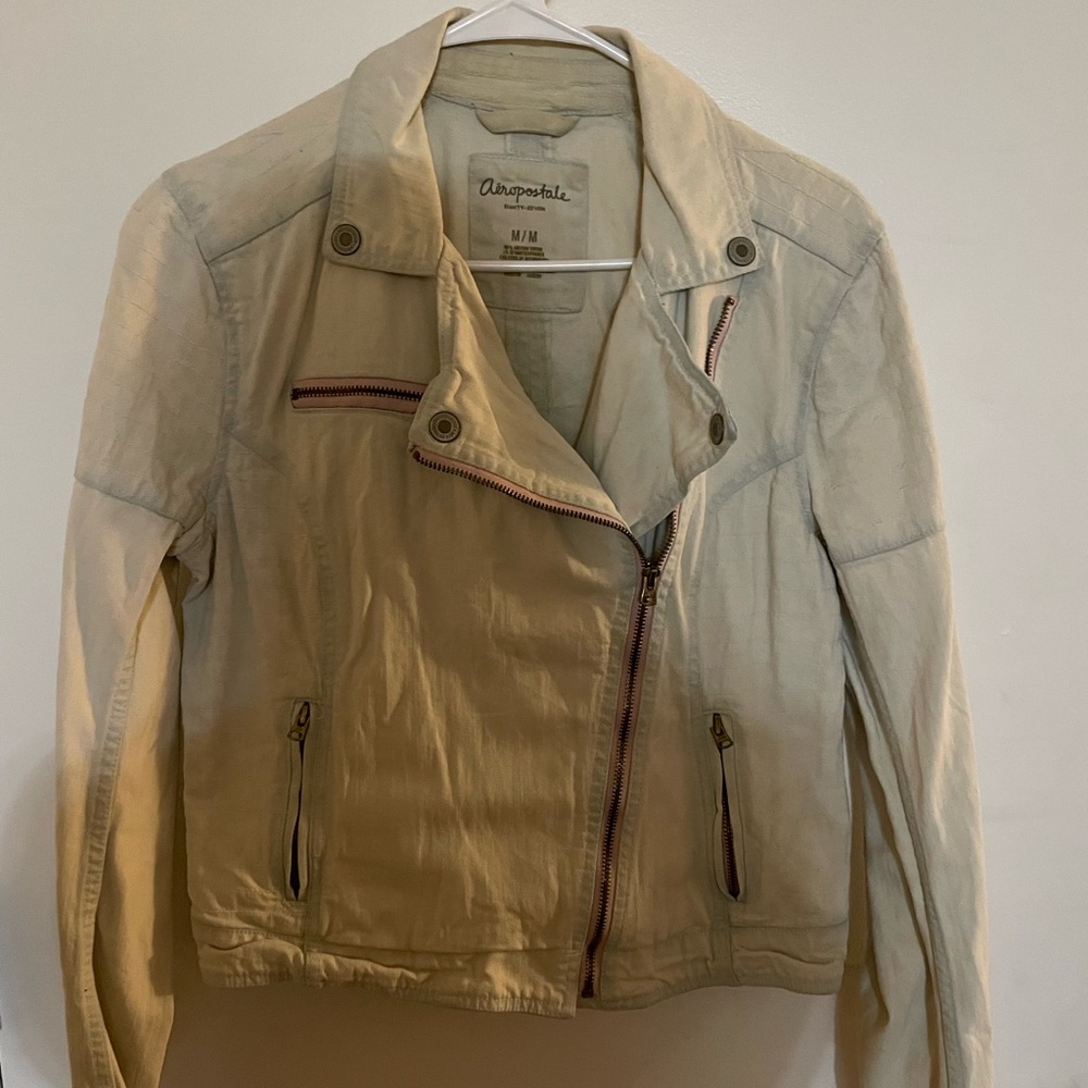 Off White Aeropostale Denim Moto Jacket